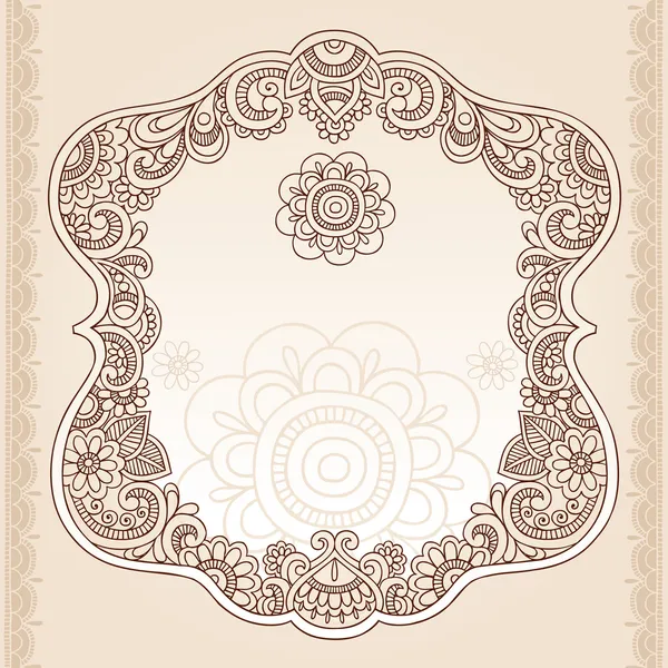 Vintage Henna Paisley Flower Frame Doodle Vector Border — Stock Vector