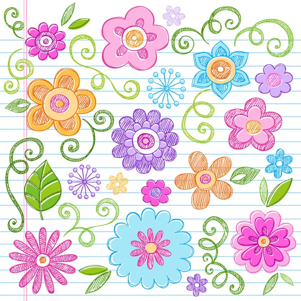 Virágok vázlatos Notebook Doodles Vector Design elemek — Stock Vector