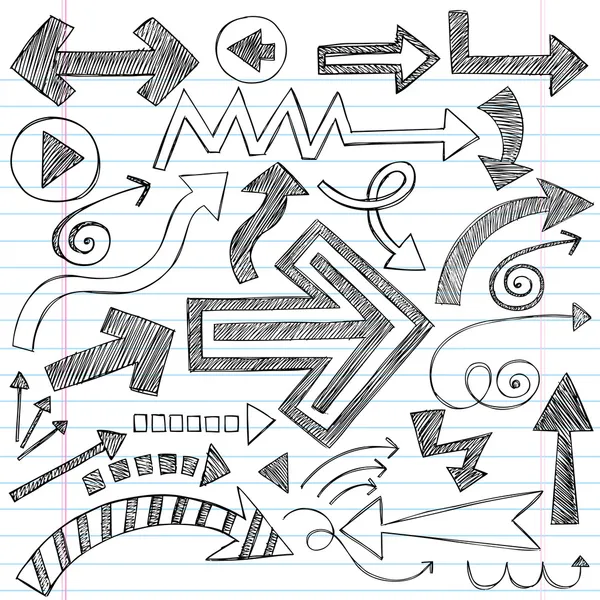Flechas borroso cuaderno Doodles elementos de diseño vectorial — Vector de stock