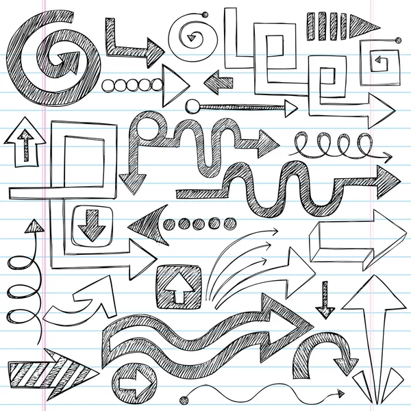 Setas Sketchy Notebook Doodles Vector elementos de design — Vetor de Stock