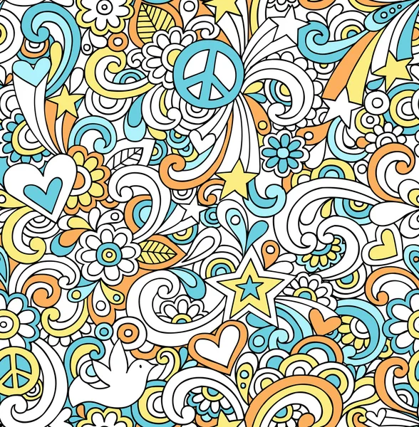 Peace Sign Doodles Seamless Repeat Pattern Vector — ストックベクタ