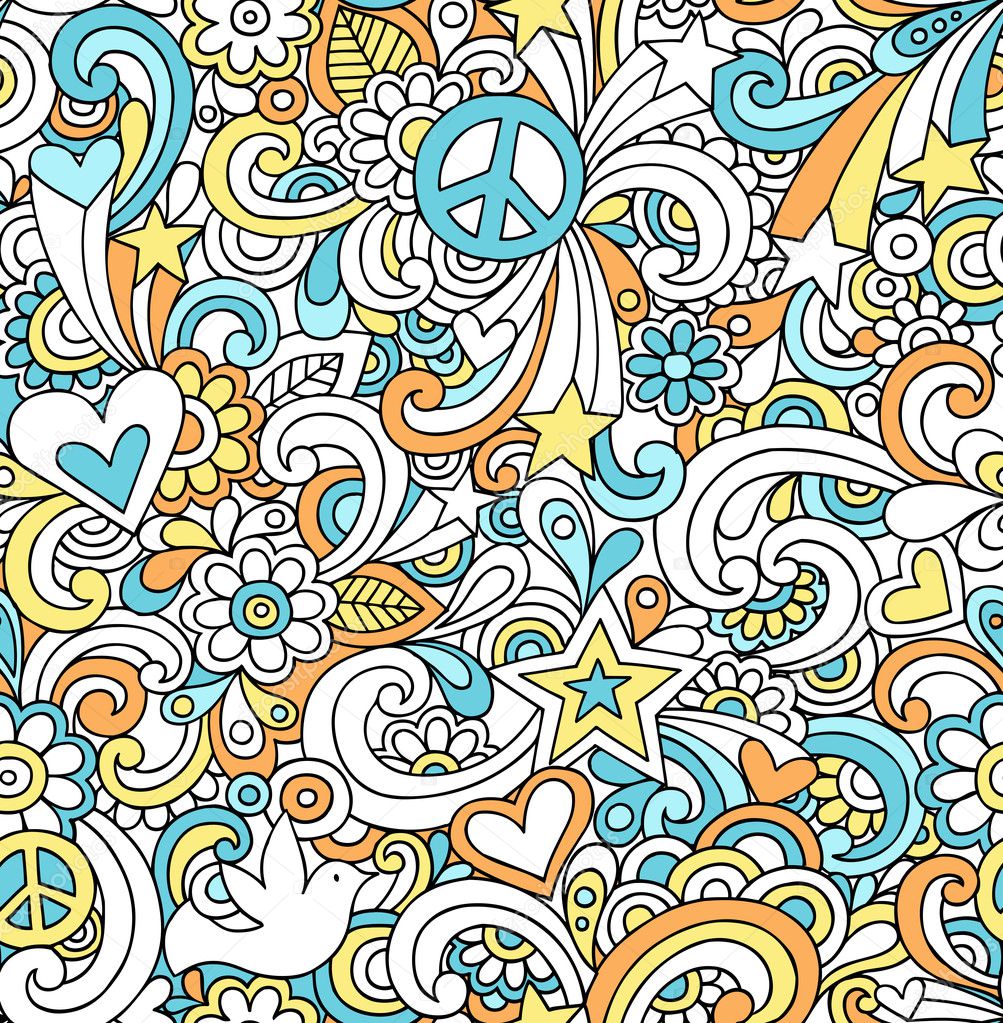 Peace Sign Doodles Seamless Repeat Pattern Vector