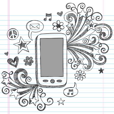 Cell Phone Mobile PDA Sketchy Notebook Doodles Vector Illustration clipart