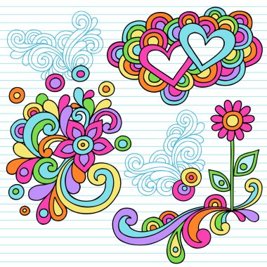 Hand-Drawn Psychedelic Groovy Notebook Doodle Design Elements clipart