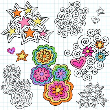 Hand-Drawn Psychedelic Groovy Notebook Doodle Design Elements clipart