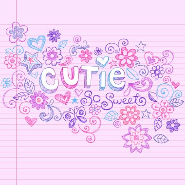 Hand-Drawn Cutie Letting and Flowers Sketchy Notebook Doodles clipart