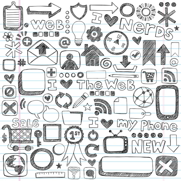 Веб комп'ютерні іконки елементи дизайну Ескізи Doodles Векторний набір — стоковий вектор