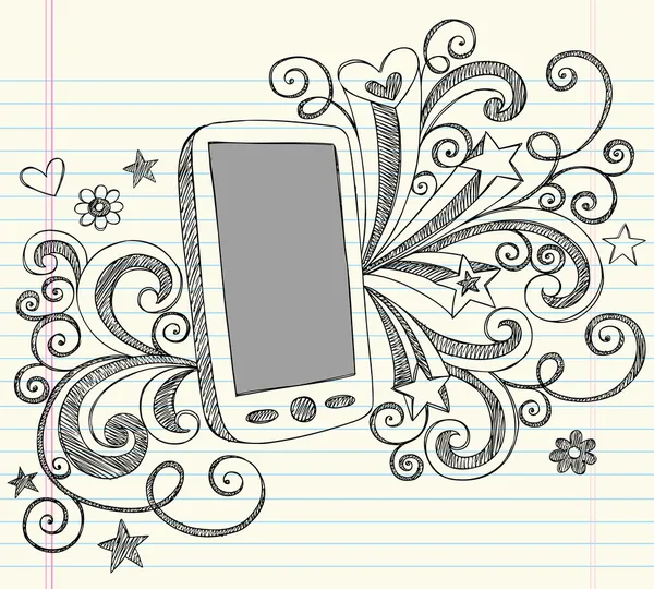Teléfono celular Sketchy Notebook Doodles Vector Illustration — Vector de stock