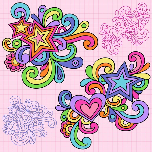 Handgetekende abstract star psychedelische notebook doodles — Stockvector