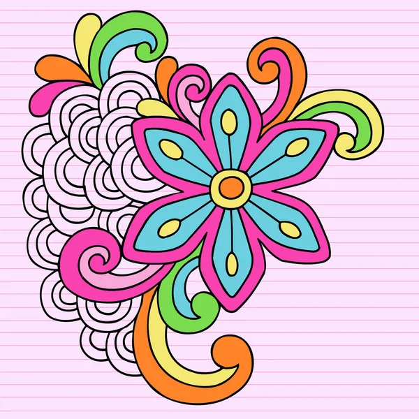 Psychedelický abstraktní paisley doodle s květinami a víry — Stockový vektor
