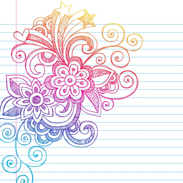 Flores Sketchy Doodles Voltar para a escola Vector Ilustração — Vetor de Stock