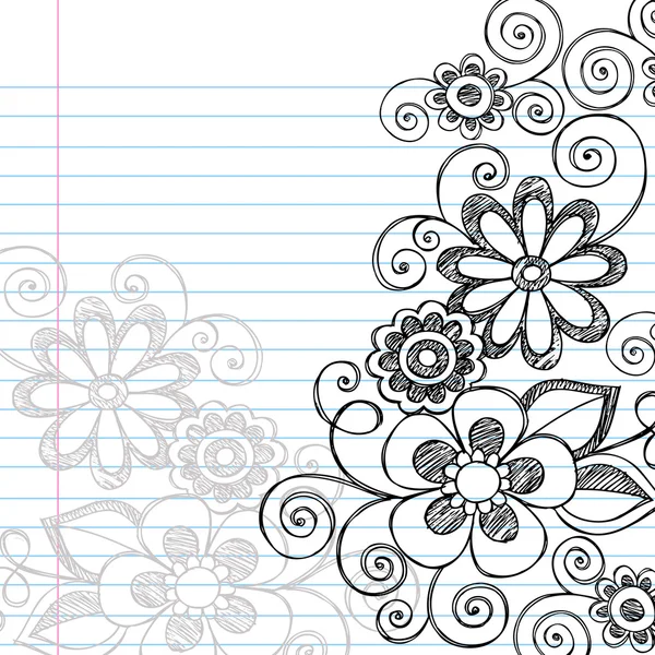 手绘的草图鲜花和葡萄藤的笔记本涂鸦 — 图库矢量图片