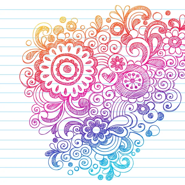 Flores Sketchy Doodles Voltar para a escola Vector Ilustração — Vetor de Stock