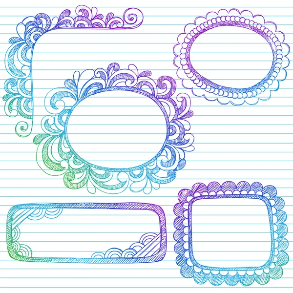 Handgetekende abstracte schetsmatig notebook doodle kaders en randen — Stockvector