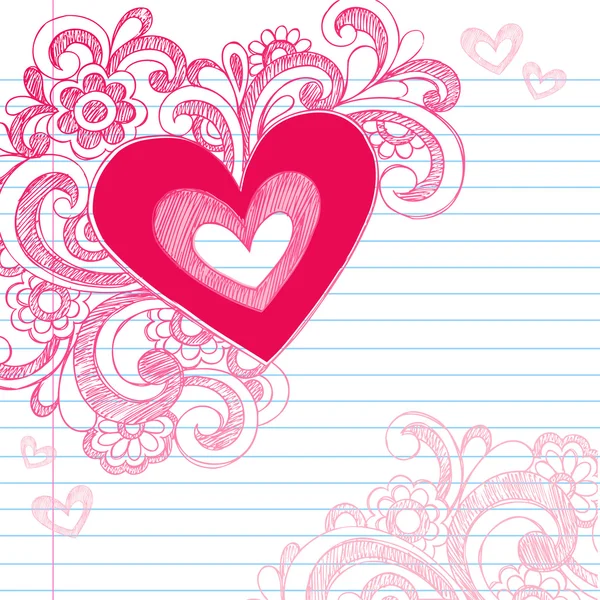 Coração Amor Sketchy Doodle redemoinhos Dia dos Namorados Vector Design — Vetor de Stock