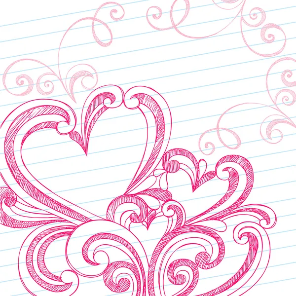 Coração em forma de redemoinhos esboçado doodle desenho vetorial de dia dos namorados — Stok Vektör