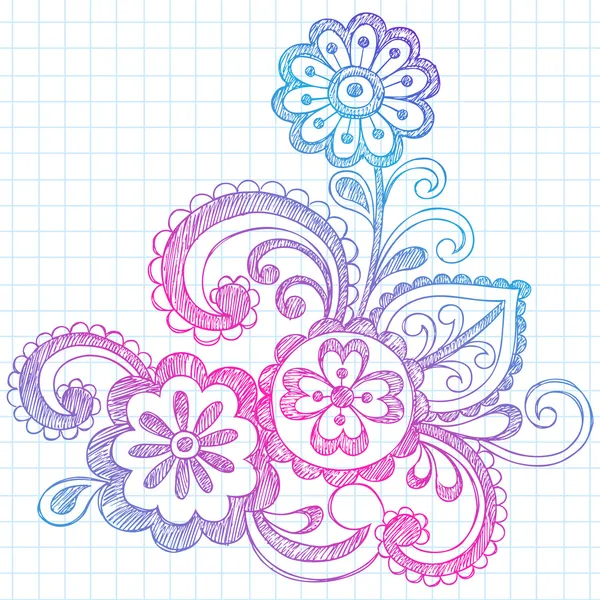 Flores Sketchy Doodles Voltar para a escola Vector Ilustração — Vetor de Stock