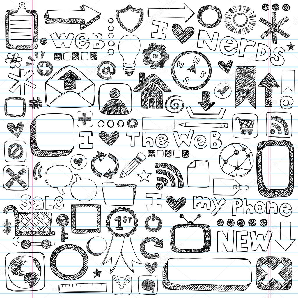 Web Computer Icons Design Elements Sketchy Doodles Vector Set