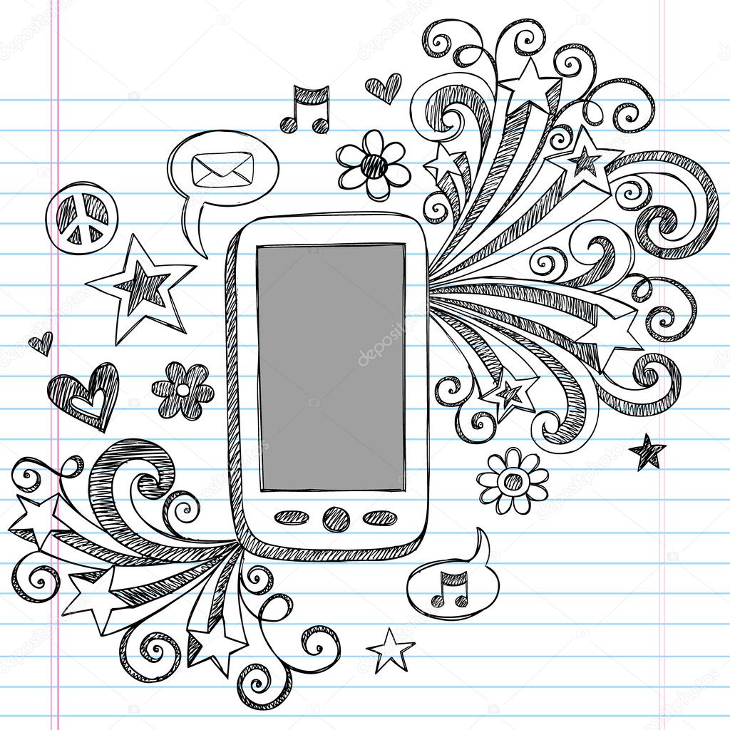 Cell Phone Mobile PDA Sketchy Notebook Doodles Vector Illustration