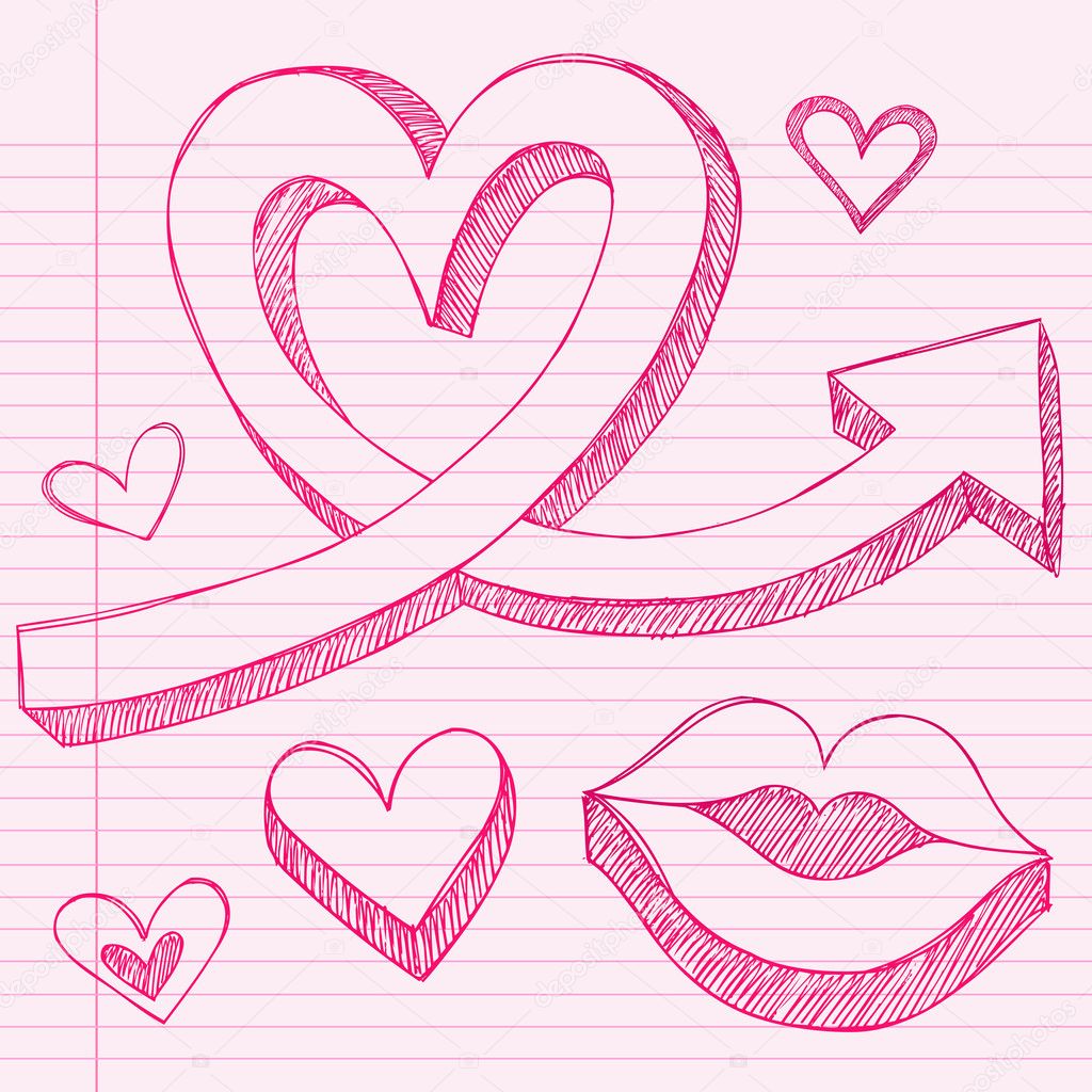Valentine's Day Sketchy Doodle Love Heart and Lips