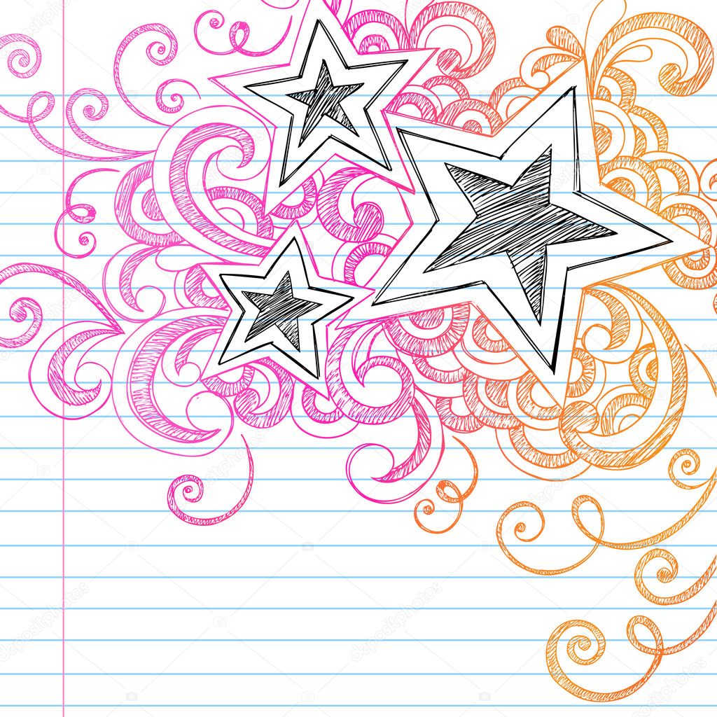 Sketchy Stars and Swirls Doodles Back to School Vector Design