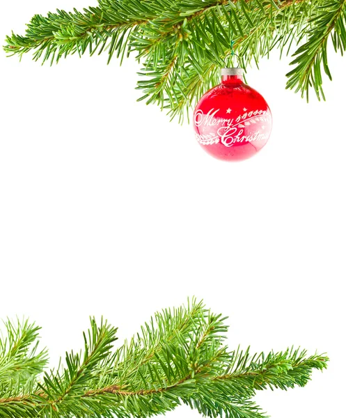 Karácsonyfa nyaralás dísz lóg egy örökzöld ág — Stock Fotó