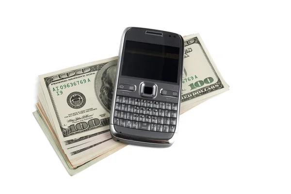 Penge og mobiltelefon - Stock-foto