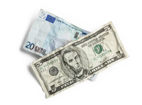 Crumpled money isolated on white — Stock Photo, Image