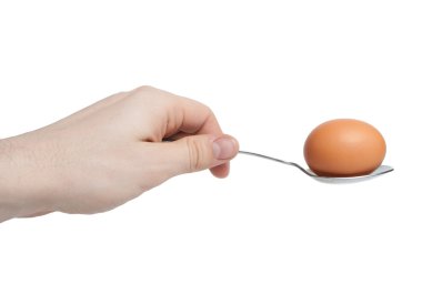 Hand with egg isolated on white