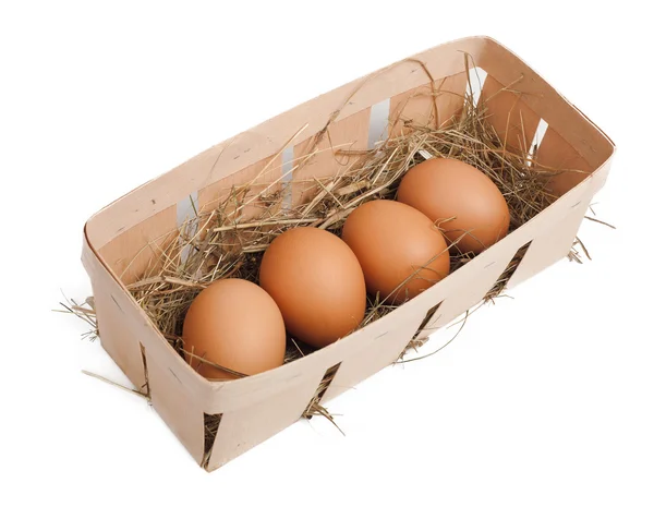 Eggs in box isolated on white — Stock Photo, Image