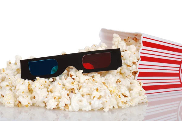 Glasess nero 3D con popcorn rovesciati — Foto Stock