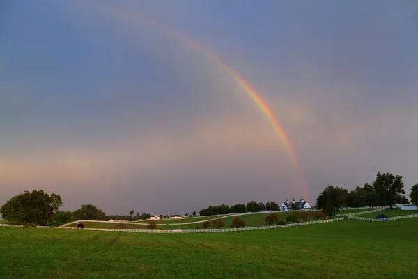 Arco iris sobre una granja de caballos — Foto de Stock