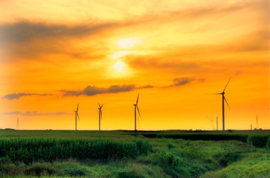 Windmill farm sunset clipart