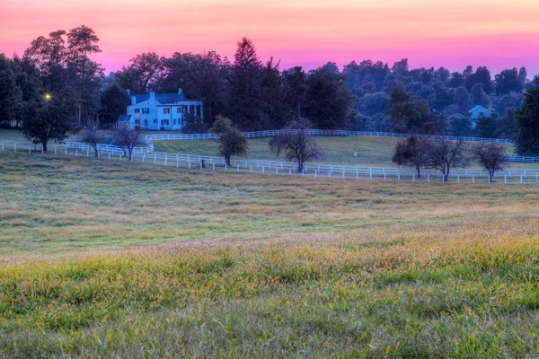 Caballo granja puesta del sol — Foto de Stock