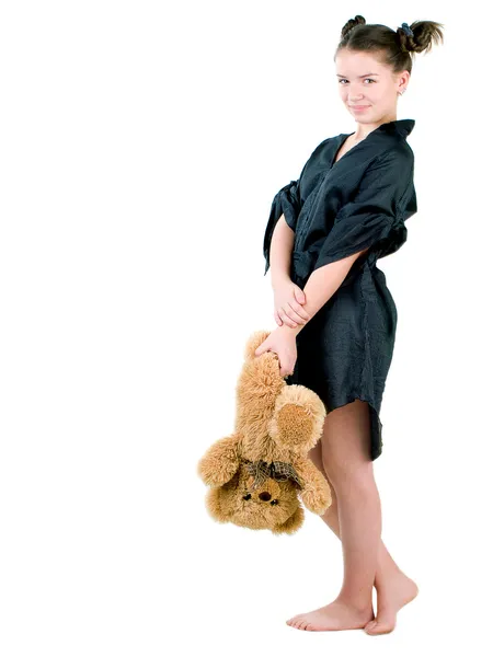 Girl holding teddy bear — Stock Photo, Image