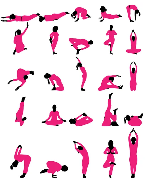 Silhouetten des Yoga — Stockvektor