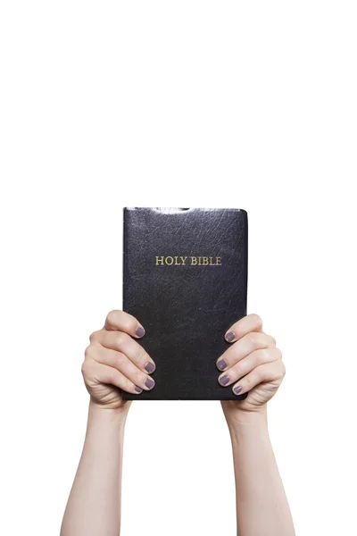 Håller Bibeln hög — Stockfoto