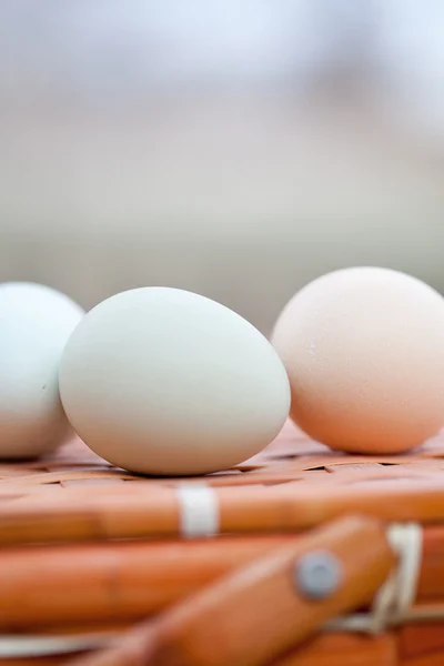 Organic Eggs Sitting on Basket — Stock Photo, Image