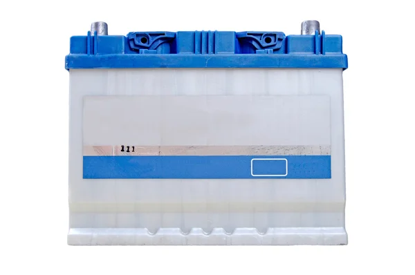 Синий автомобильный аккумулятор изолирован на белом — стоковое фото