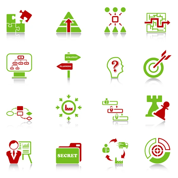 Иконки бизнес-стратегии - зелено-красная серия — стоковый вектор