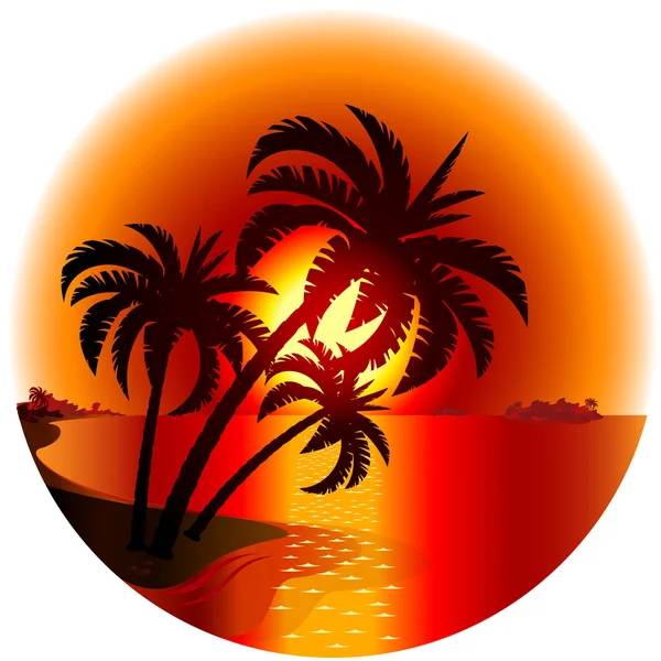 Sonnenuntergang auf einer tropischen Insel — Stockvektor