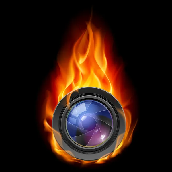 Hořící objektiv fotoaparátu — Stockový vektor