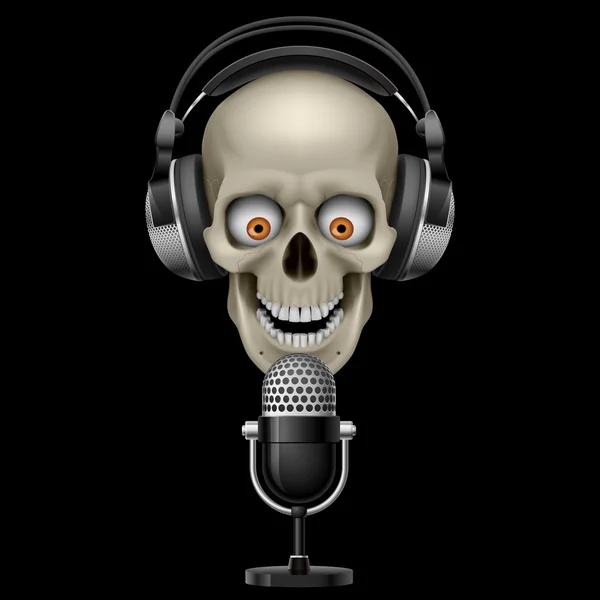 Totenkopf mit Kopfhörer mit Mikrofon — Stockvektor