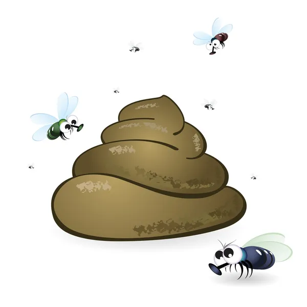 Heces de dibujos animados y moscas — Vector de stock