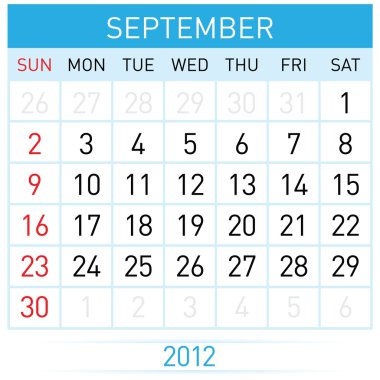 September calendar clipart