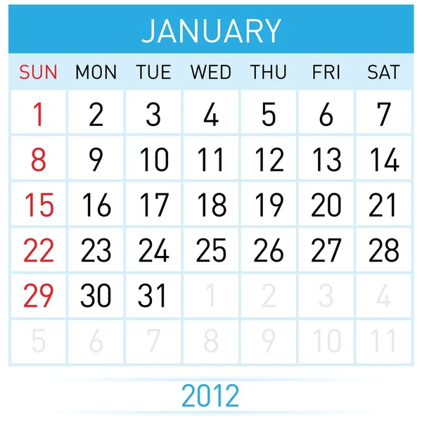 Calendar in January — Stock Vector