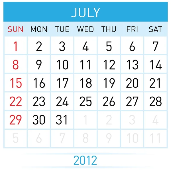 Juli-Kalender — Stockvektor