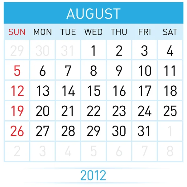 Calendário de agosto —  Vetores de Stock