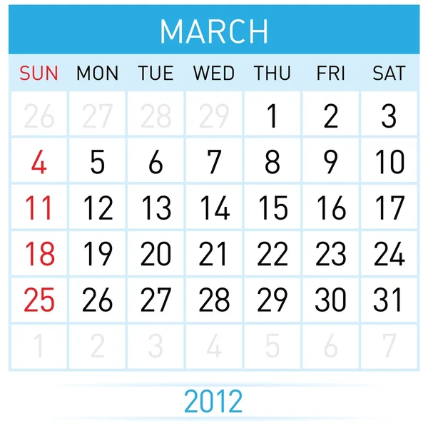3 月のカレンダー — ストックベクタ