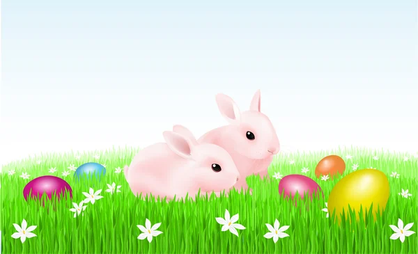Conejos y huevos de Pascua —  Fotos de Stock